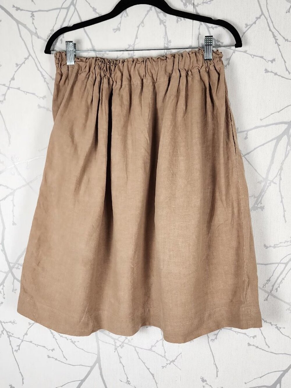 Korinne Vader Handmade 100% Linen Elastic Waist Knee Length Skirt